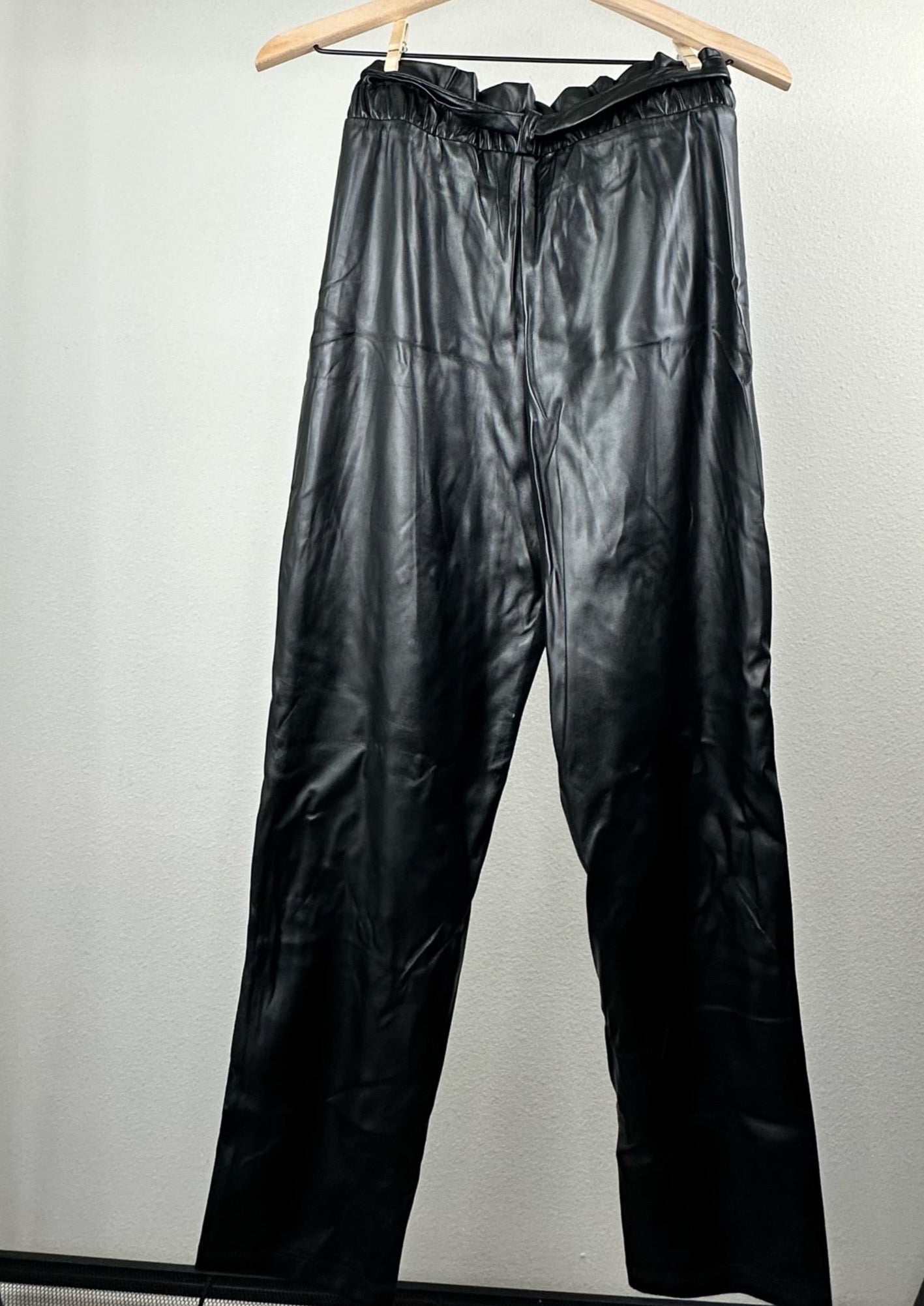 Black Faux Leather Bucket Pants By