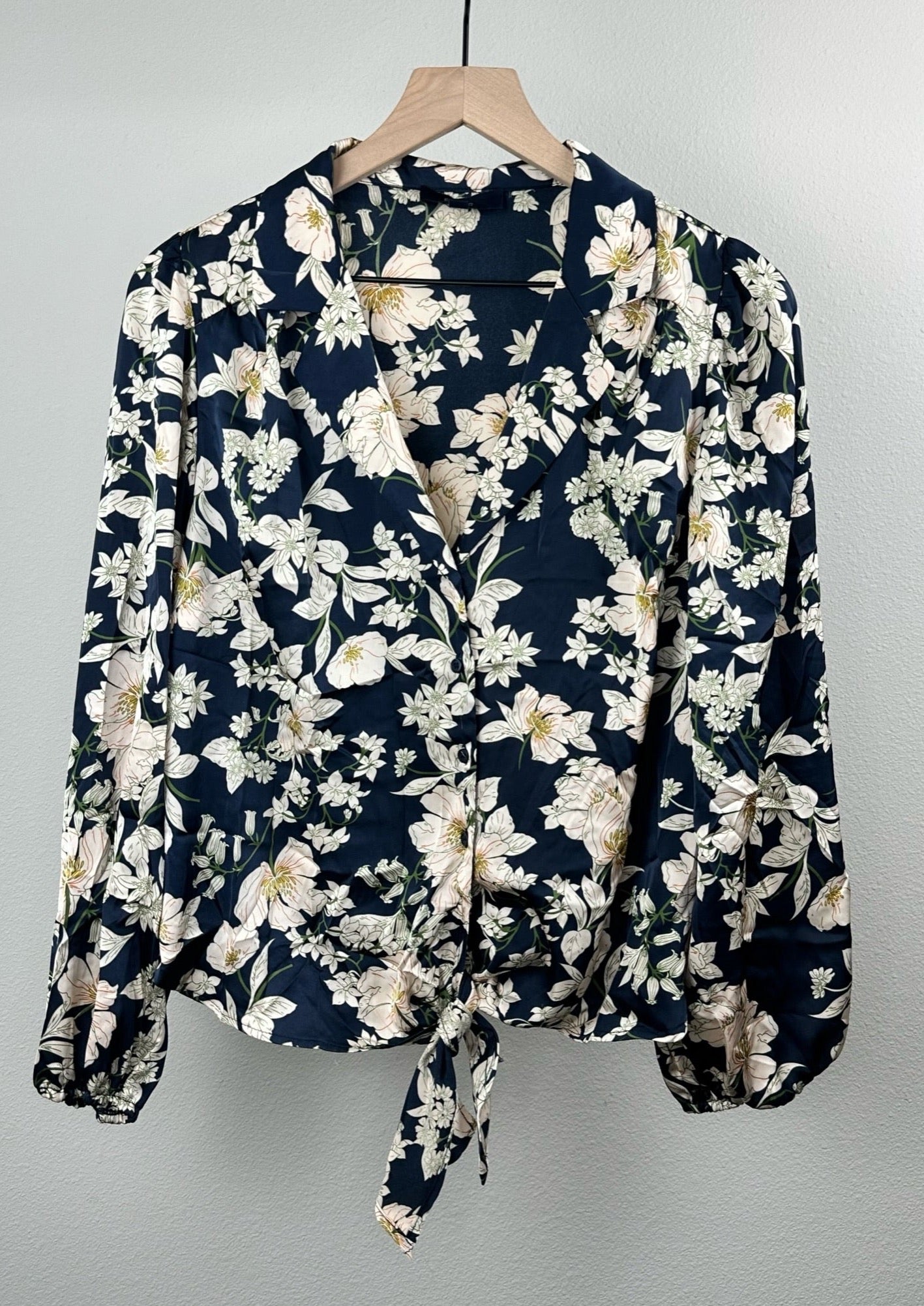 Navy Floral Tie Up Blouse By Eclair