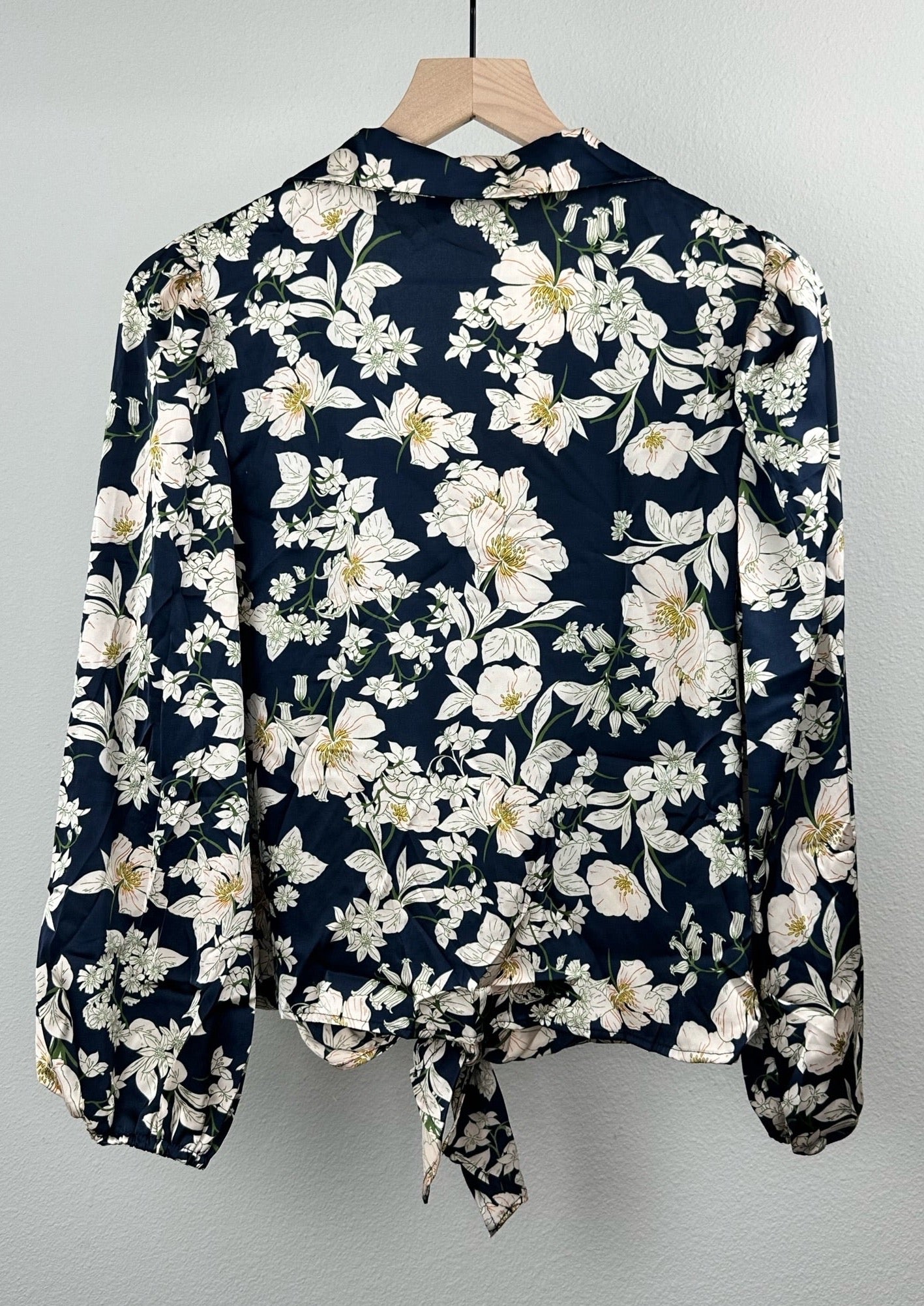 Navy Floral Tie Up Blouse By Eclair