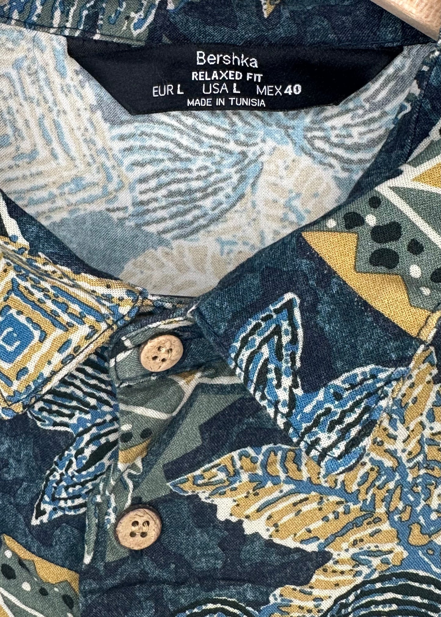 Mens Green and Blue Floral Button Up By Bershka