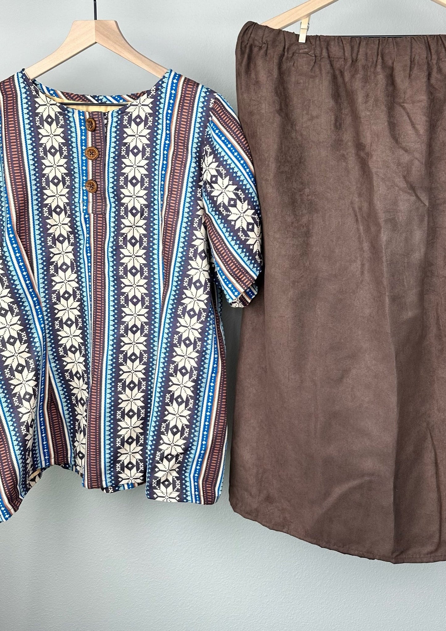 Brown Nature Shirt-Skirt Set