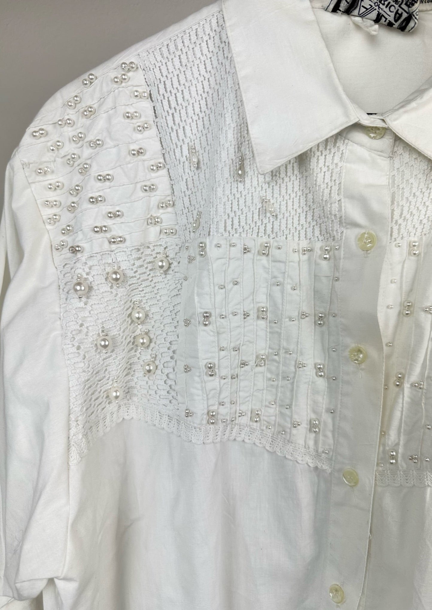 America Sportswear White Beaded Shirt