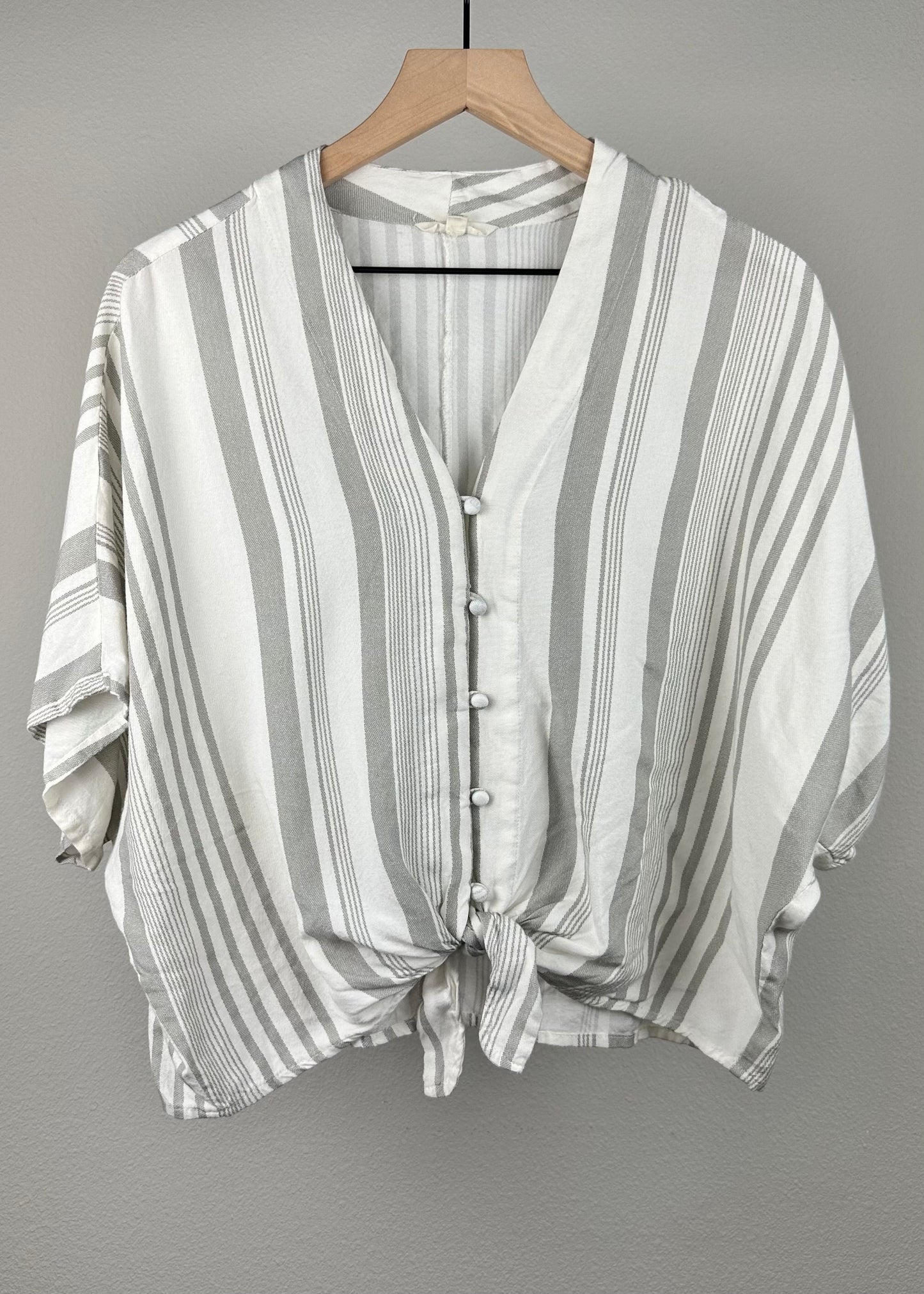 Women’s White and Tan Striped Boxy Shirt by Sim & Sam