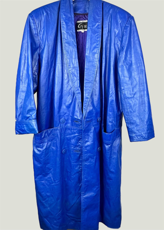 Blue Leather Trench Coat by Global Identity