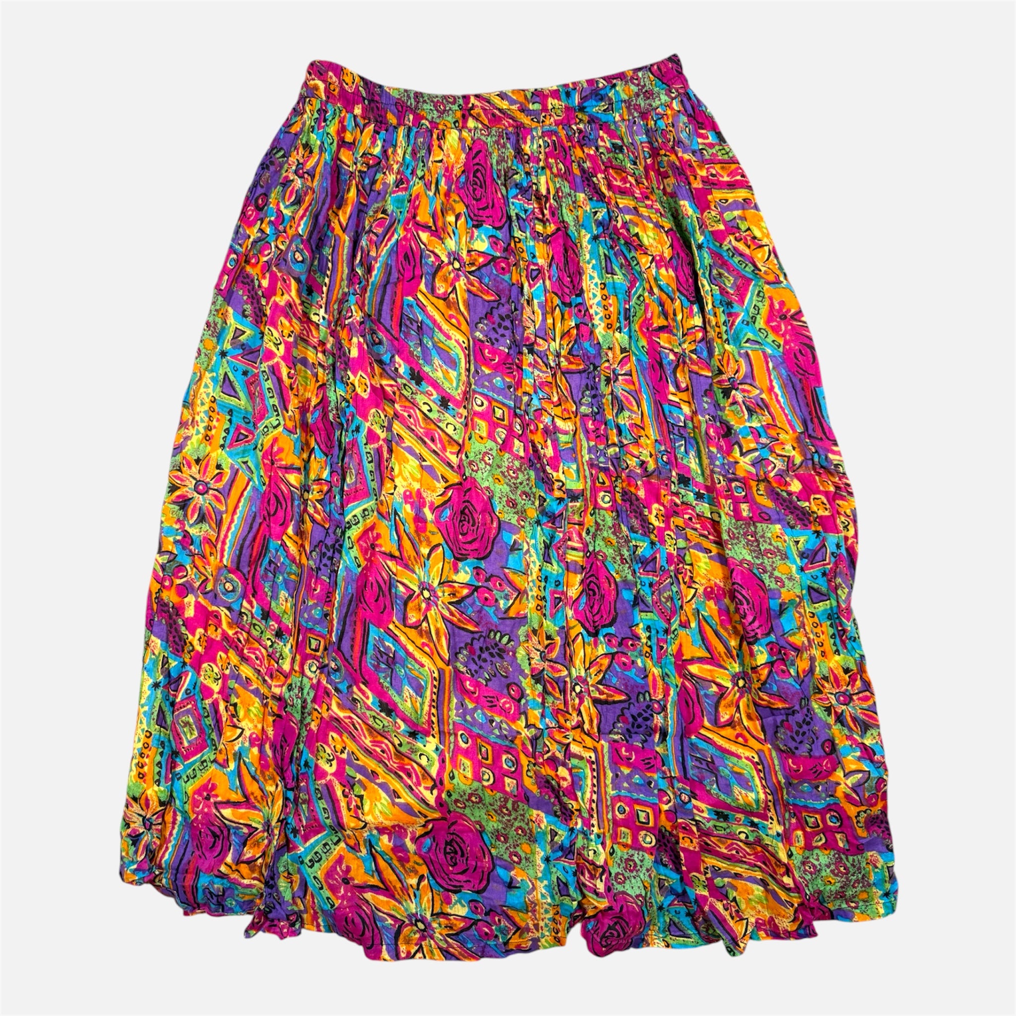 Orange Cabana Floral Maxi Skirt Crinkle Elastic Waist