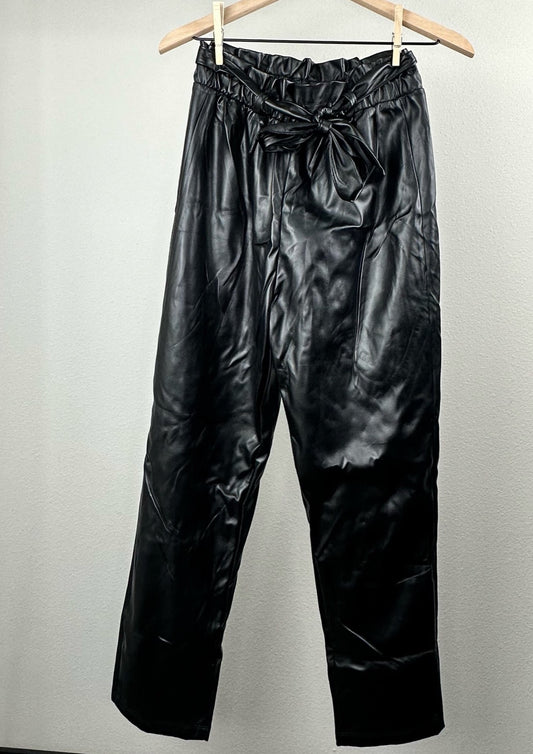Black Faux Leather Bucket Pants By