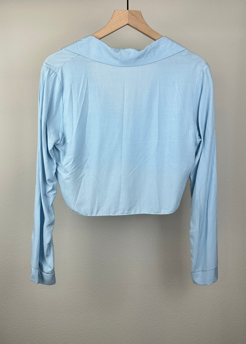 Light Blue Button Up Crop Top By Fashion Nova