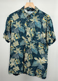 Mens Green and Blue Floral Button Up By Bershka