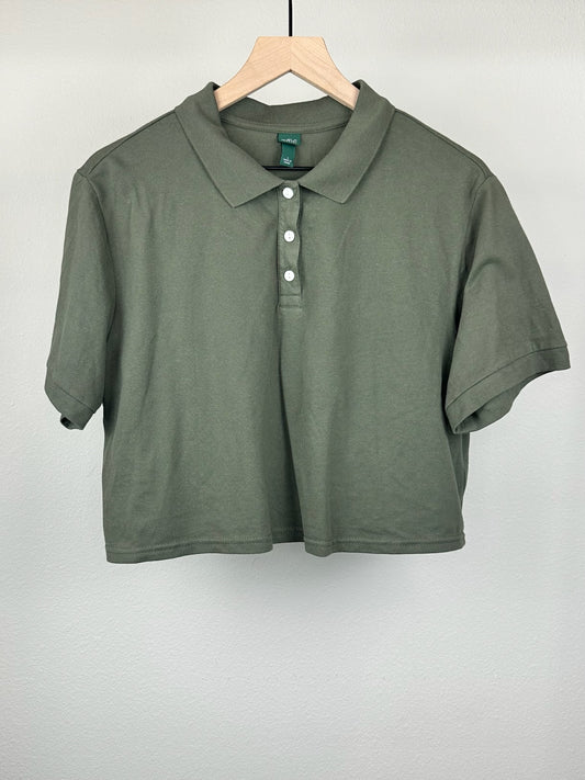 Olive Green Cropped Collar Shirt by Wild Fable