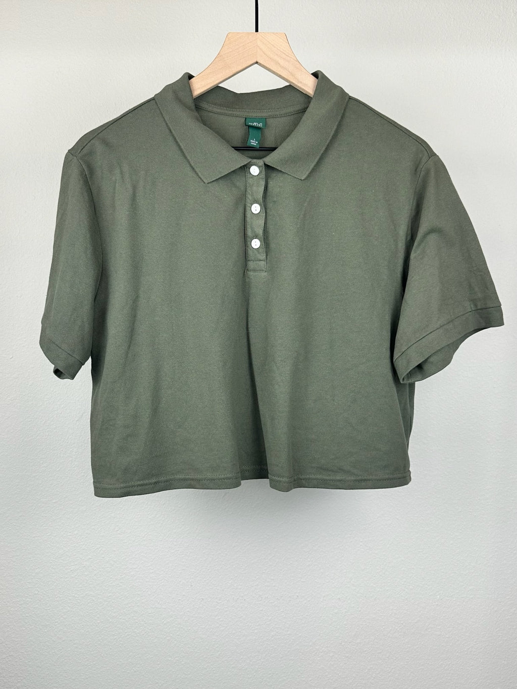 Olive Green Cropped Collar Shirt by Wild Fable