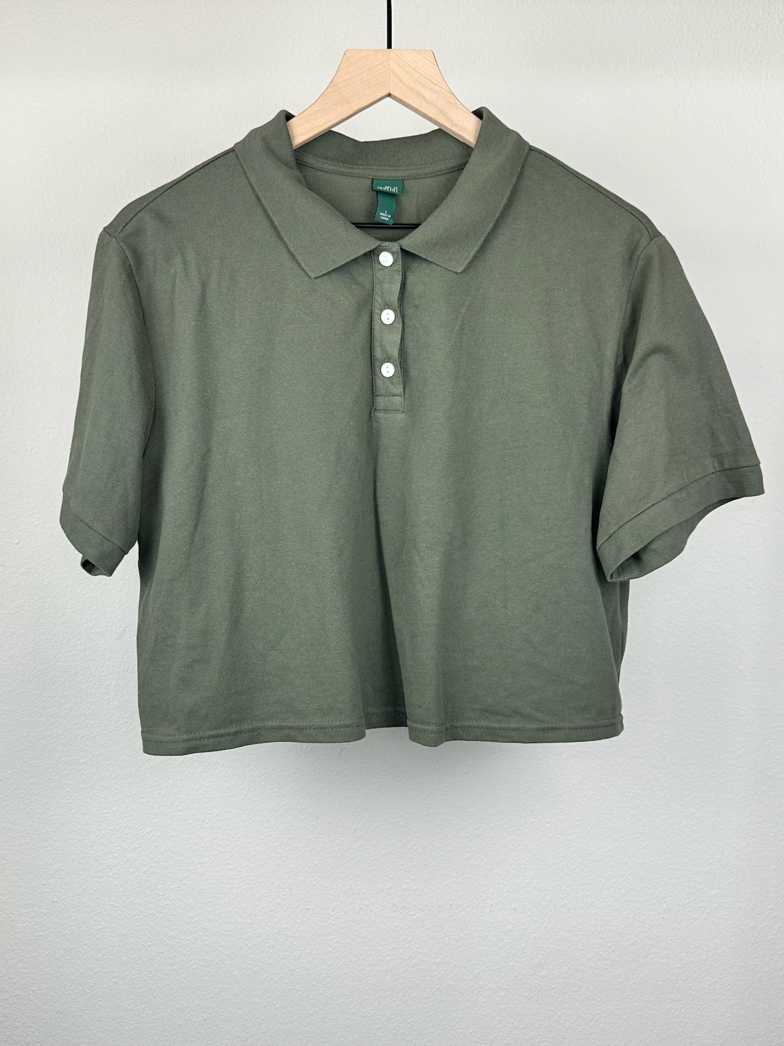Olive Green Cropped Collar Shirt by Wild Fable