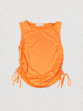 Womens Orange Ruched Tank Top