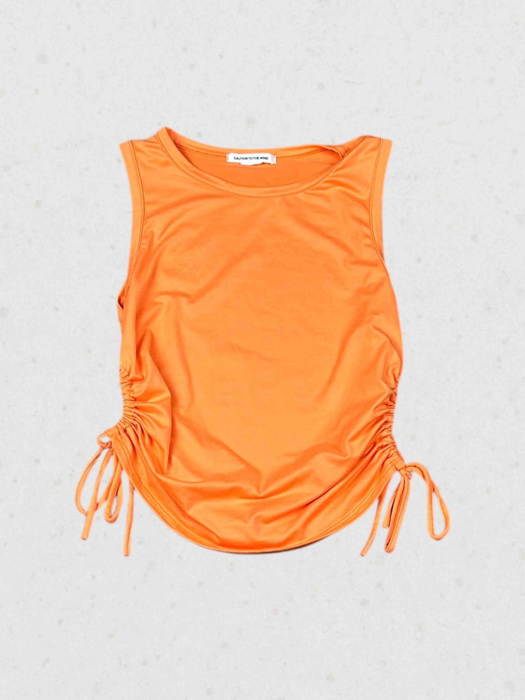 Womens Orange Ruched Tank Top