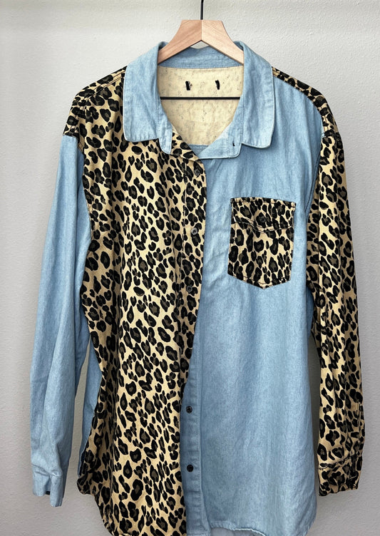Mix Denim and Leopard Shirt