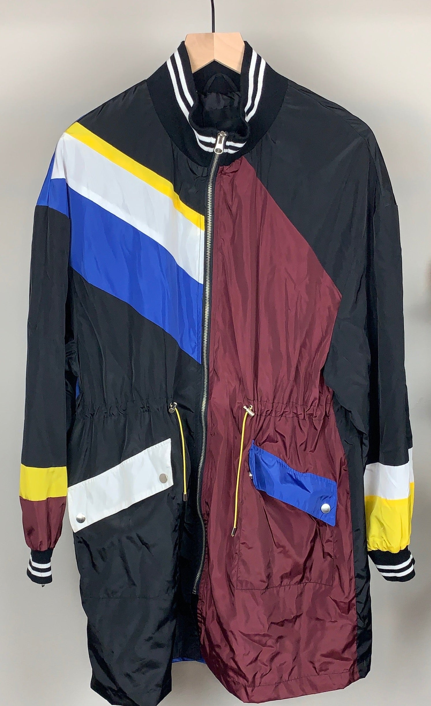 Burgundy and Black Color Block Jacket