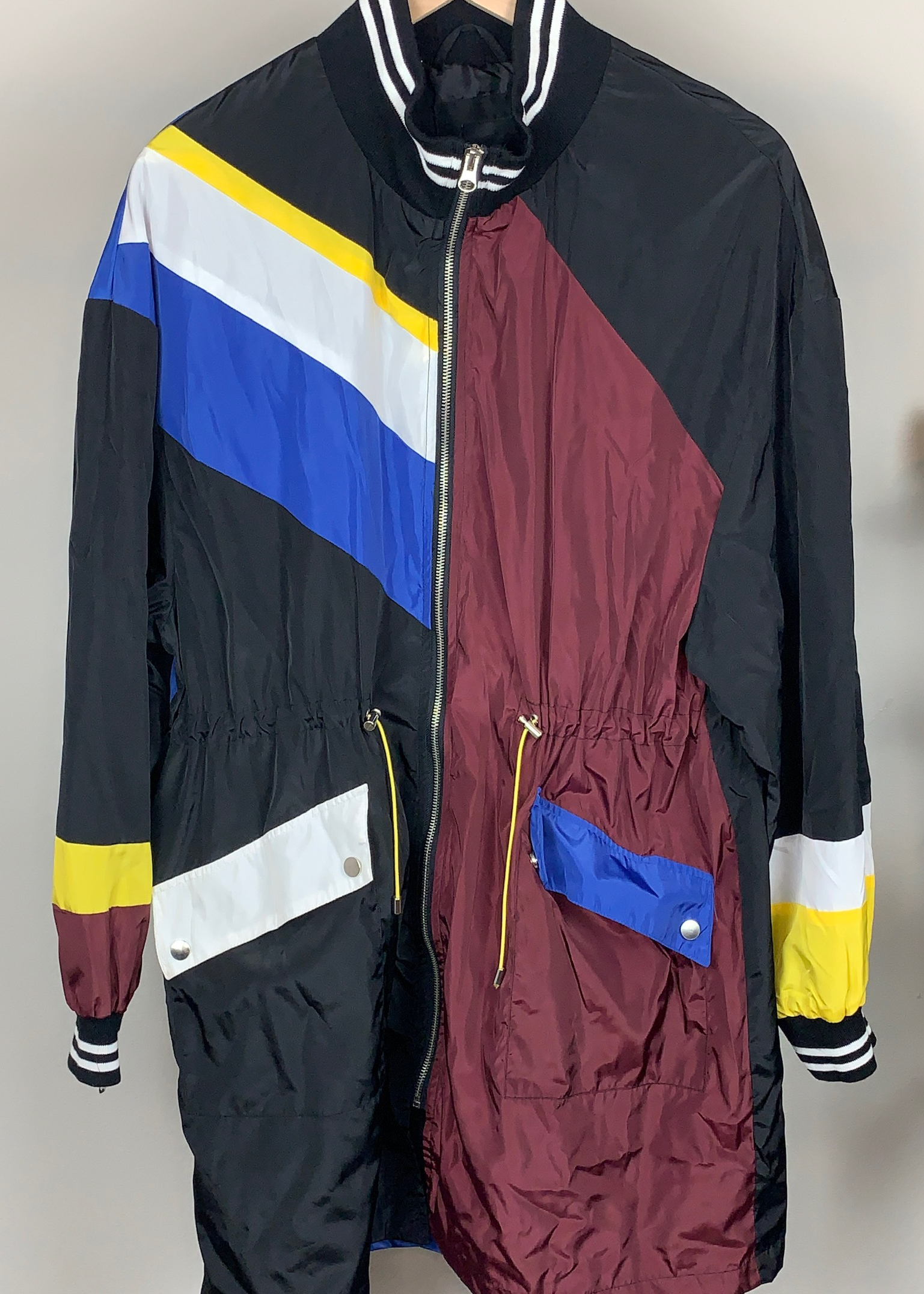 Burgundy and Black Color Block Jacket